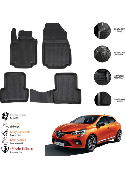 Renault Clıo 4 2018 3D Havuzlu Paspas Otl