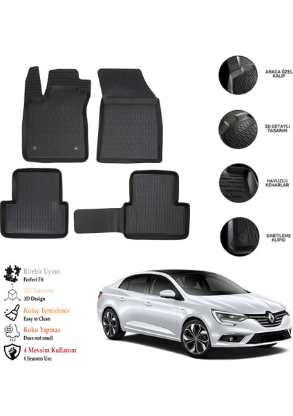 Renault Megane 4 2024 3D Havuzlu Paspas Otl