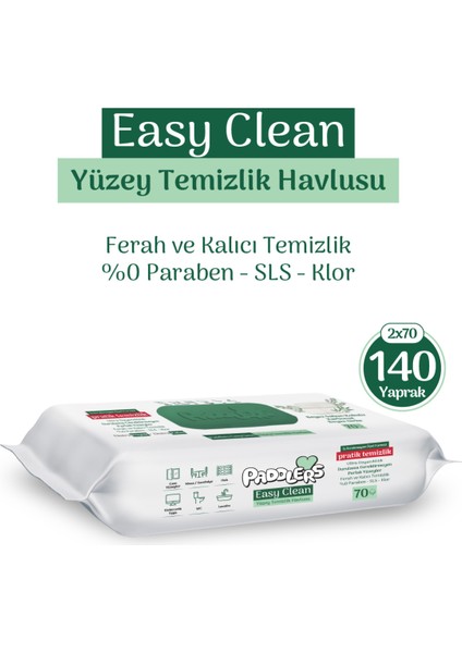 Easy Clean Beyaz Sabun Katkılı Yüzey Temizlik Havlusu 2X70 (140 Yaprak)