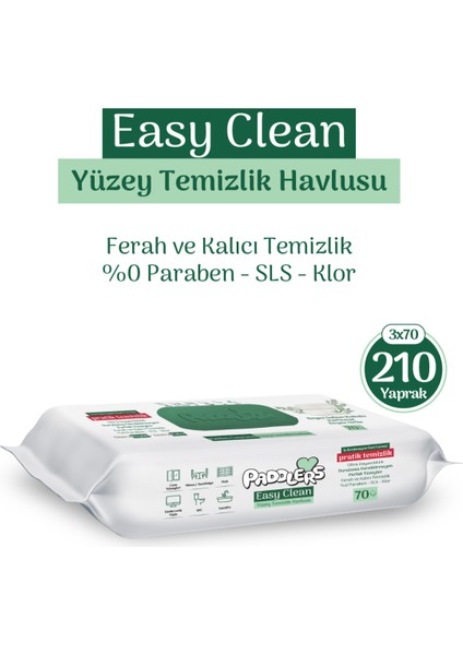 Easy Clean Beyaz Sabun Katkılı Yüzey Temizlik Havlusu 3X70 (210 Yaprak)