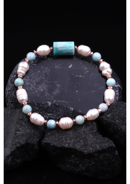 Amazonit - Inci - Hematit Doğal Taş Tasarım Bileklik