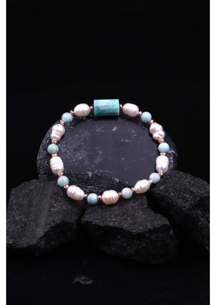 Amazonit - Inci - Hematit Doğal Taş Tasarım Bileklik fiyatları