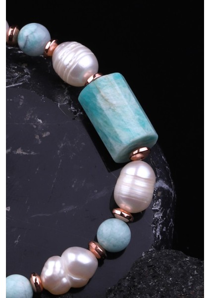 Amazonit - Inci - Hematit Doğal Taş Tasarım Bileklik modelleri