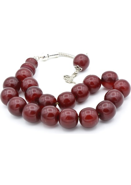 Gümüş Kaplama Kamçılı Vişne Rengi Sıkma Kehribar Efe Maskot Tesbih modelleri