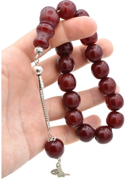 Gümüş Kaplama Kamçılı Vişne Rengi Sıkma Kehribar Efe Maskot Tesbih fırsatları