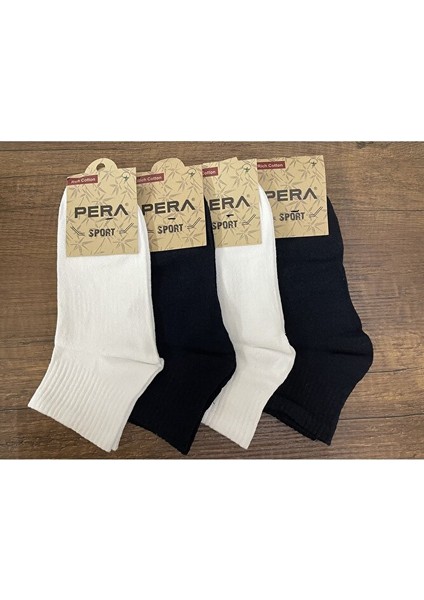 Unisex Kısa Konç Çorap 4 Çift Lacivert-Beyaz