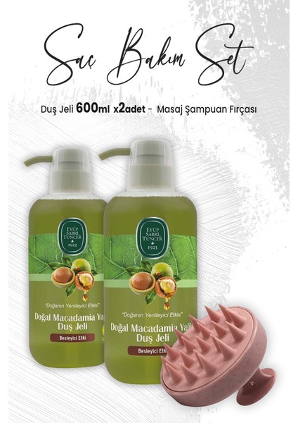 Macadamia Yağlı Duş Jeli 600 ml x 2 Adet ve Masaj Şampuan Fırçası Pembe