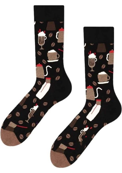 Kahve ve Latte Desenli Kolej Çorap