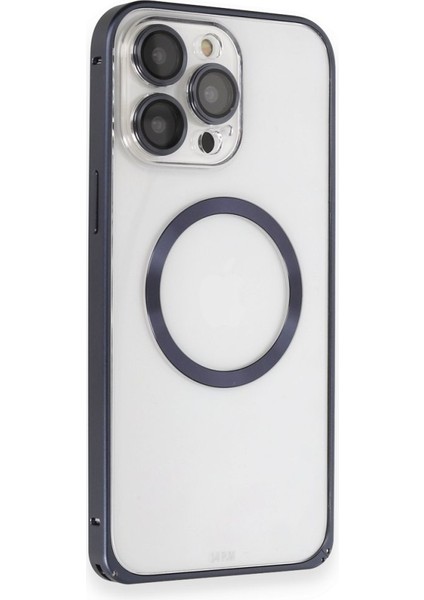 Apple iPhone 15 Pro Kılıf Kamera Lensli Metal Çerçeve Bumper Kilitli Kapak