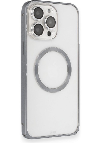 Apple iPhone 15 Pro Max Kılıf Kamera Lensli Metal Çerçeve Bumper Kilitli Kapak