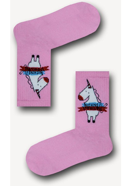 Unicorn Desenli Siyah Kolej Çorap