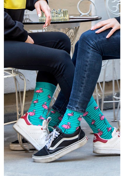 Flamingo Desenli Unisex Renkli Kolej Çorap