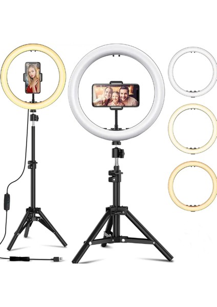 10" Halka LED 140  cm  Tripodlu Youtuber Video Selfie Stüdyo Makyaj Tiktok Işığı Ring Light 3 Renk Işık