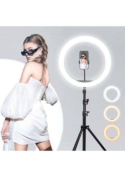 10" Halka LED 140  cm  Tripodlu Youtuber Video Selfie Stüdyo Makyaj Tiktok Işığı Ring Light 3 Renk Işık