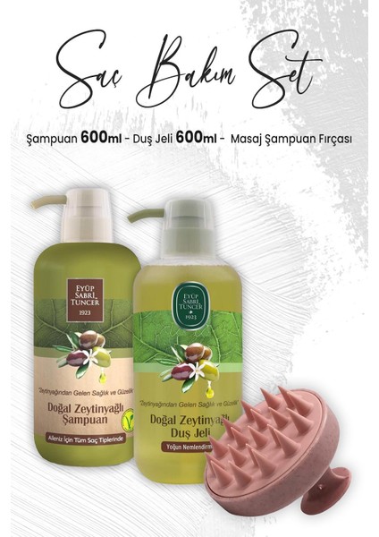 Zeytinyağlı Duş Jeli 600 Ml, Şampuan 600 ml ve Masaj Şampuan Fırçası Pembe