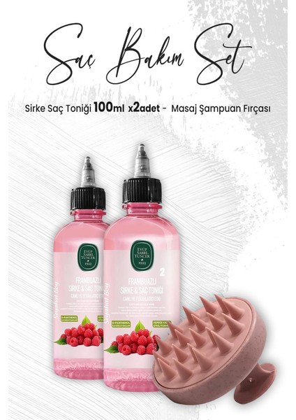 Sirke Saç Toniği Frambuazlı 100 ml x 2 Adet ve Masaj Şampuan Fırçası Pembe