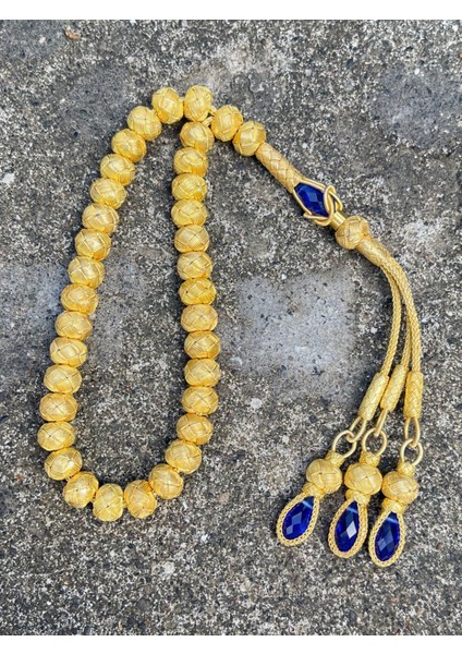 Lacivert Zirkon Taşlı Altın Yaldızlı Gümüş Kazaziye El Örgüsü Tesbih - Orta Boy fiyatları