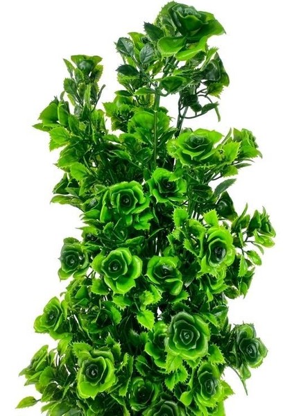 Yapay Çiçek Siyah Saksıda Güllü Yeşil Şimşir Ağacı 55CM