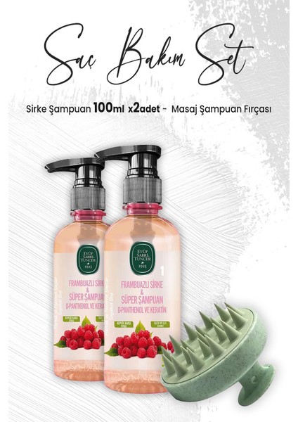 Sirke Şampuan Frambuazlı 100 ml x 2 Adet ve Masaj Şampuan Fırçası Yeşil