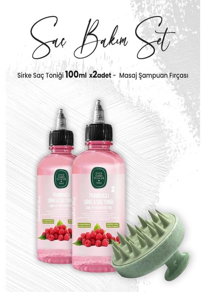 Sirke Saç Toniği Frambuazlı 100 ml x 2 Adet ve Masaj Şampuan Fırçası Yeşil
