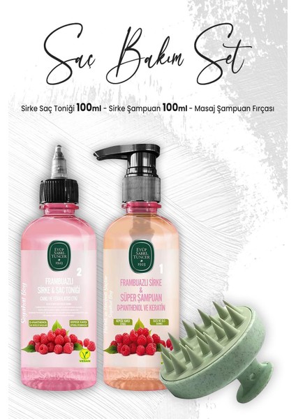 Sirke Saç Toniği Frambuazlı 100 ml x 2 Adet ve Masaj Şampuan Fırçası Yeşil