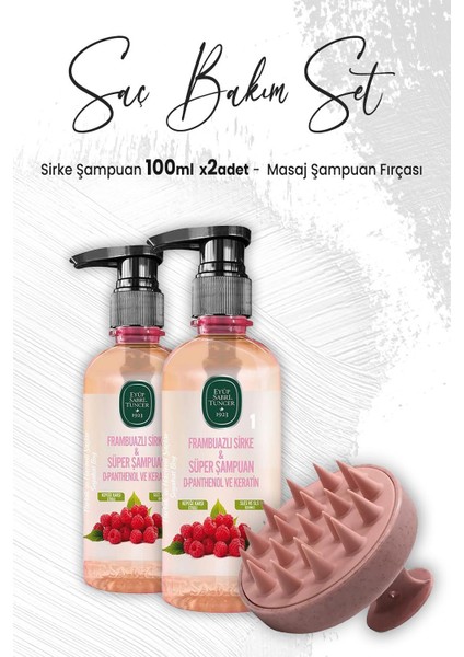 Sirke Şampuan Frambuazlı 100 ml x 2 Adet ve Masaj Şampuan Fırçası Pembe