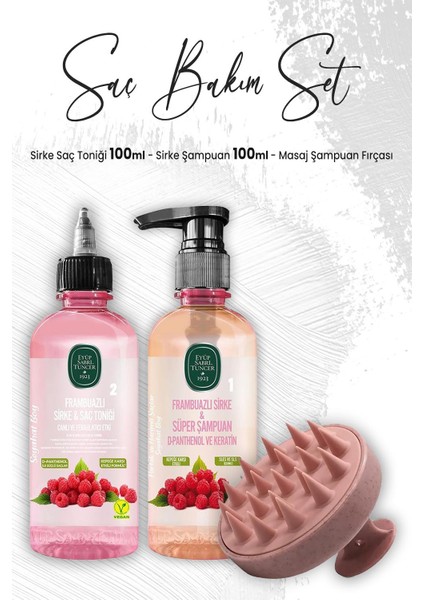 Sirke Frambuazlı Şampuan 100 Ml, Saç Toniği 100 ml ve Masaj Şampuan Fırçası Pembe