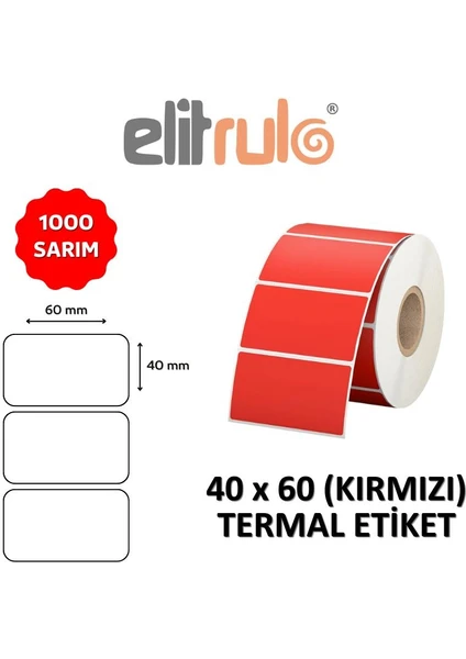 Elitrulo Barkod Etiketi 40X60 Termal Kırmızı - 1000 Adet