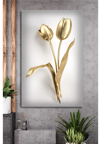 Dekoratif Altın Çiçekler Kanvas Tablo DR093