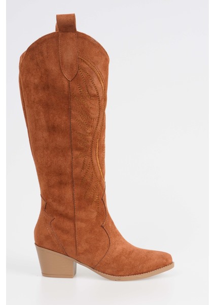 Kadın Kısa Topuklu Kovboy Çizme Süet Cowgirl Uzun Bot