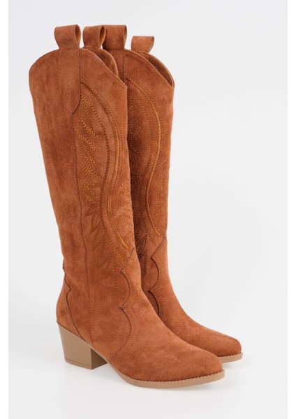 Kadın Kısa Topuklu Kovboy Çizme Süet Cowgirl Uzun Bot fiyatları