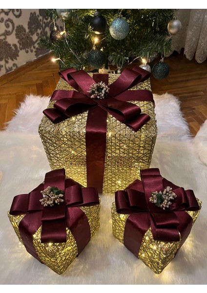 Dekoratif Yılbaşı Ağacı Altı LED Işıklı Hediye Kutusu Seti fiyatları