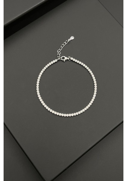 925 Ayar Gümüş 2mm Zirkon Taşlı Beyaz Renk Tennis Erkek Bileklik FRJ11979-2079-A