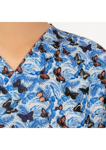 Mavi Kelebek Desenli Likralı Üst Forma fırsatları