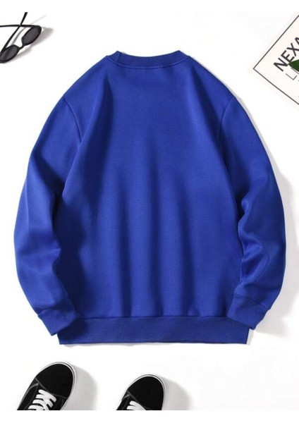 Mavi İskelet Baskılı Oversize Bisiklet Yaka Erkek Sweatshirt.