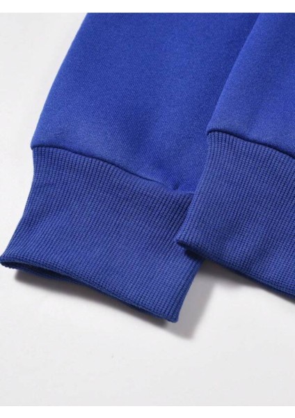 Mavi İskelet Baskılı Oversize Bisiklet Yaka Erkek Sweatshirt.