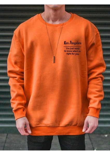 Turuncu Just Need Baskılı Oversize Bisiklet Yaka Erkek Sweatshirt