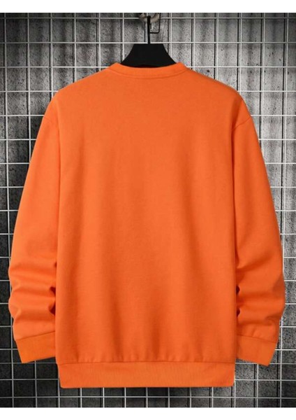 Turuncu Just Need Baskılı Oversize Bisiklet Yaka Erkek Sweatshirt