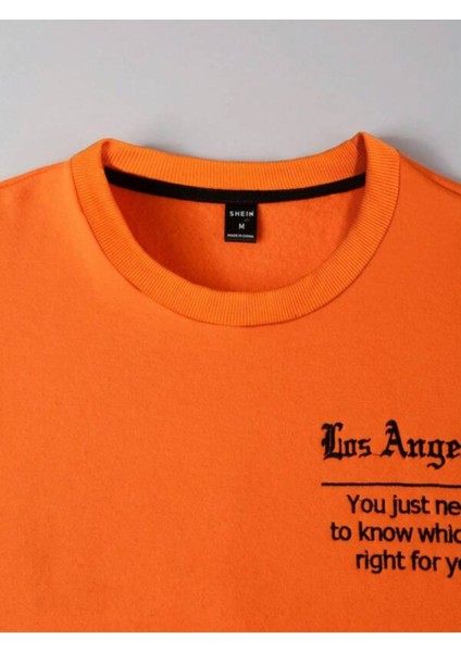 Turuncu Just Need Baskılı Oversize Bisiklet Yaka Erkek Sweatshirt