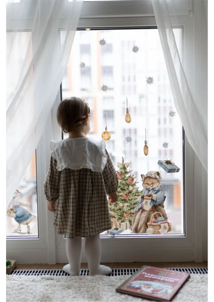 Yeni Yıl Masalı, Sevimli Yılbaşı Figürleri Sticker Seti, Kış Yılbaşı Süsü Sticker Cam Duvar Sticker fırsatları