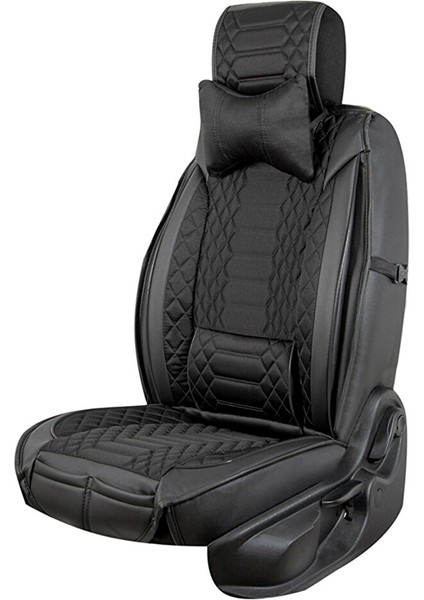 Fiat Egea Cross Uyumlu Yarı Deri Oto Koltuk Kılıfı Ön/arka 5'li Set (London) Seri Siyah