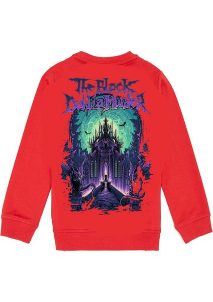 Kırmızı The Black Baskılı Oversize Erkek Bisiklet Yaka Sweatshirt