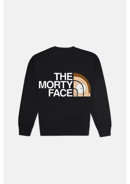 Siyah Mortyface Baskılı Oversize Erkek Bisiklet Yaka Sweatshirt