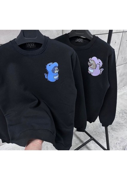 Unisex Siyah Dinazor Baskılı Sevgili Çift Kombini 2' Li Set