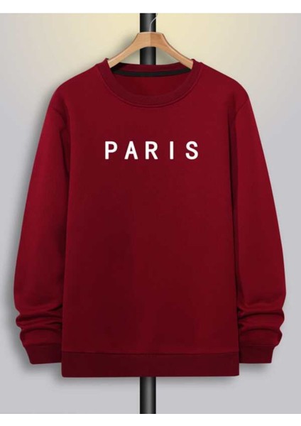 Kırmızı Paris Baskılı Oversize Bisiklet Yaka Erkek Sweatshirt fiyatları