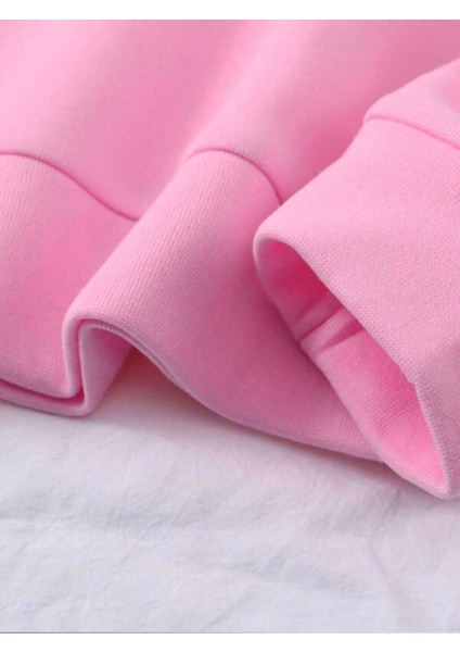 Pembe Kaktüs Baskılı Oversize Bisiklet Yaka Kadın Sweatshirt