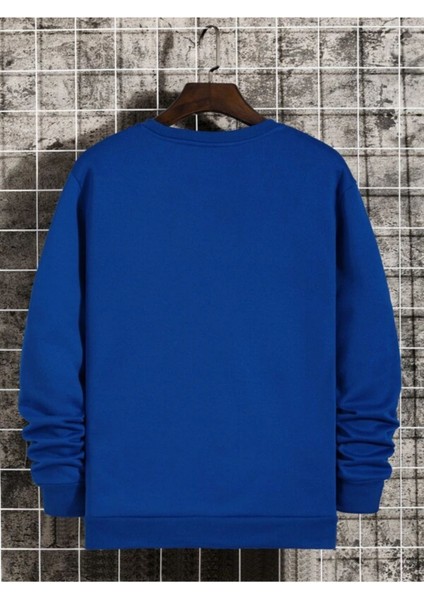 Mavi Ayıcık Baskılı Oversize Bisiklet Yaka Erkek Sweatshirt