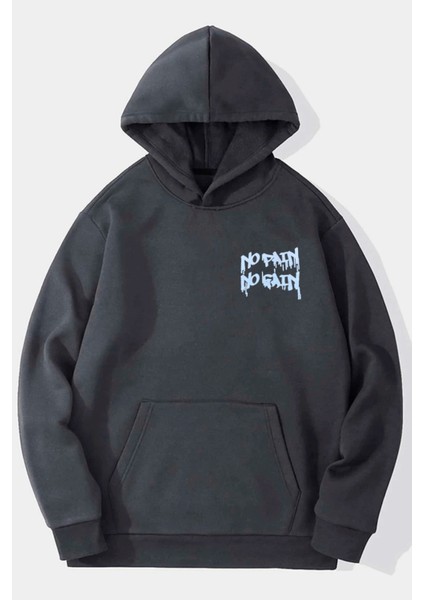 Antrasit No Pain No Gain Baskılı Oversize Kapuşonlu Unisex Sweatshirt fiyatları