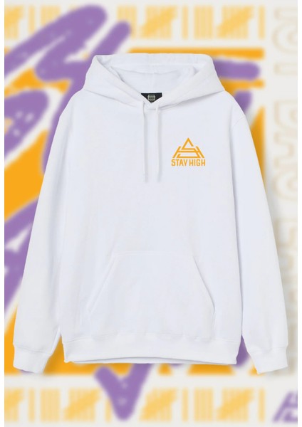 Beyaz Stay High Baskılı Oversize Kapuşonlu Unisex Sweatshirt fiyatları