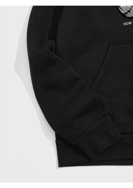 Siyah Süper Tavşan Baskılı Oversize Kapüşonlu Erkek Sweatshirt fırsatları